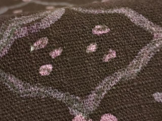 平和屋着物●極上 工芸帯 九寸名古屋帯 花唐草 綿 濃い黒鳶色地 逸品 DZAB9316kh6