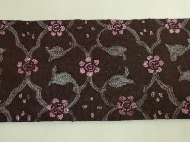 平和屋着物●極上 工芸帯 九寸名古屋帯 花唐草 綿 濃い黒鳶色地 逸品 DZAB9316kh6