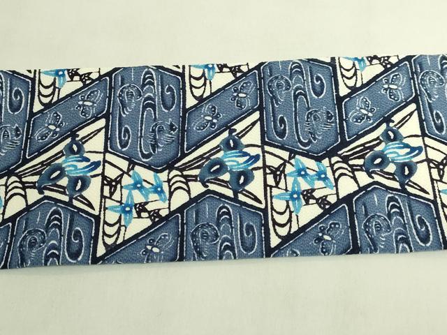 平和屋本店●最高級 城間栄順 本場琉球紅型 九寸名古屋帯 藍 杜若 鬼しぼ縮緬 伊と幸 上代98万 証紙・反端付 逸品 DZAB9334kh6