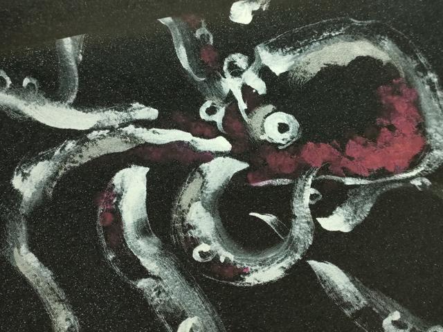 平和屋着物●極上 両面 太鼓柄袋帯 手描き 蛸 タコ 黒地 銀通し地 逸品 DZAB9351kh6