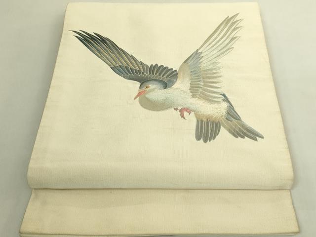 平和屋本店●極上 アンティーク 大正ロマン 中国三大刺繍 総手刺繍 蘇州刺繍 丸帯 ハト 鳩 金銀糸 逸品 DZAB9354kh6