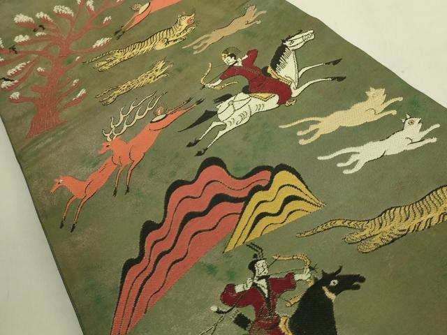 平和屋着物●極上 洛風林 工芸帯地 太鼓柄袋帯 狩猟文 金糸 逸品 DZAB9356kh6