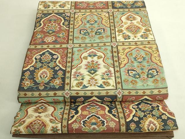 平和屋本店●最高級 明綴れ 全通柄袋帯 格天井花文 金糸 逸品 未使用 DZAB9360kh6