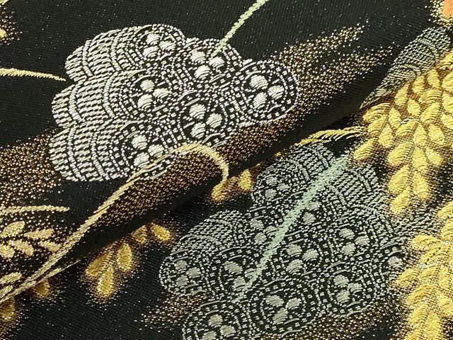 平和屋着物●極上 西陣 皇室 総理大臣献上作家 青木兄弟 六通柄袋帯 米百俵 本金プラチナ 黄金織つづれ 黒地 金銀糸 反端 逸品 DZAB9365kh6