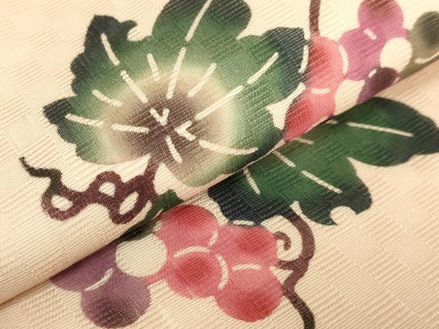 平和屋着物*極上 本場琉球紅型 夏物 半幅帯 安里びんがた工房 安里和雄 葡萄蔦の葉文 証紙・反端付き 逸品 未使用 DZAB9380kh6