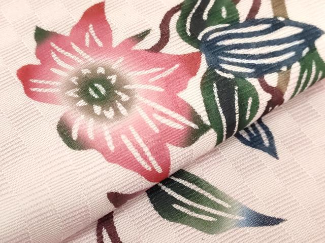 平和屋着物*極上 夏物 本場琉球紅型 半幅帯 安里びんがた工房 安里和雄 鉄線花 証紙・反端付き 逸品 未使用 DZAB9381kh6