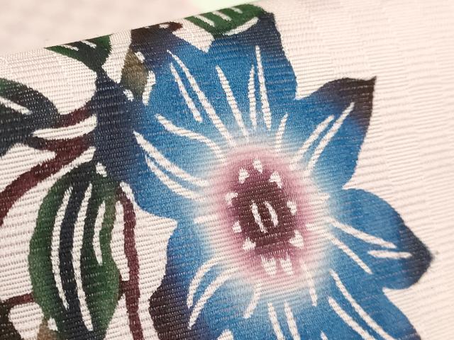 平和屋着物*極上 夏物 本場琉球紅型 半幅帯 安里びんがた工房 安里和雄 鉄線花 証紙・反端付き 逸品 未使用 DZAB9381kh6