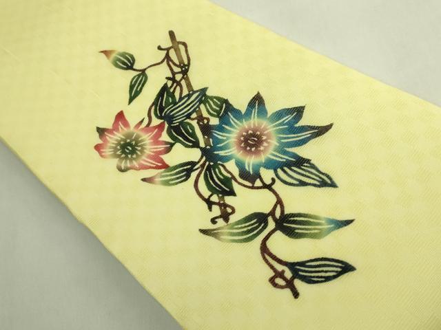 平和屋着物*極上 夏物 本場琉球紅型 半幅帯 安里びんがた工房 安里和雄 鉄線花 証紙・反端付き 逸品 DZAB9382kh6