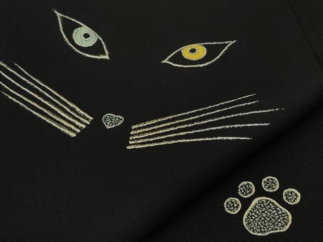 平和屋本店●極上 池田重子コレクション 訪問着 猫 ネコ 黒地 金彩 逸品 未使用 DZAB9404kh6