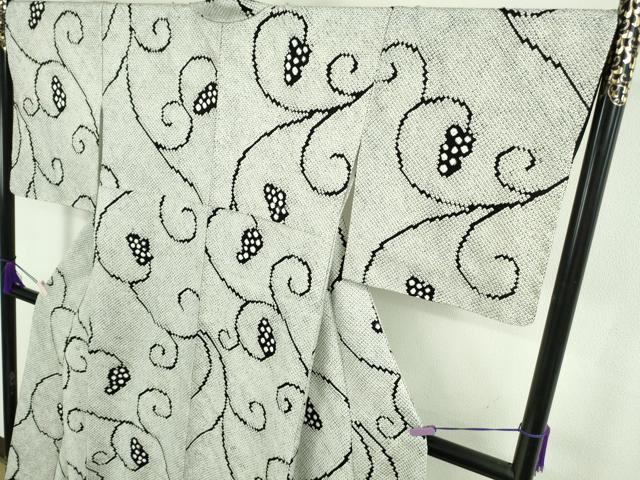 平和屋本店●極上 名門 藤娘きぬたや・総絞り 本疋田絞り 小紋 唐草文 上代125万 白×黒 紙タグ付き 逸品 未使用 DZAB9408kh6