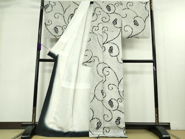 平和屋本店●極上 名門 藤娘きぬたや・総絞り 本疋田絞り 小紋 唐草文 上代125万 白×黒 紙タグ付き 逸品 未使用 DZAB9408kh6