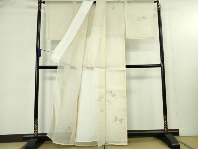 平和屋着物*極上 夏物 訪問着 紗紬 手描き 鳥獣戯画 鳥の子色地 逸品 未使用 DZAB9412kh6