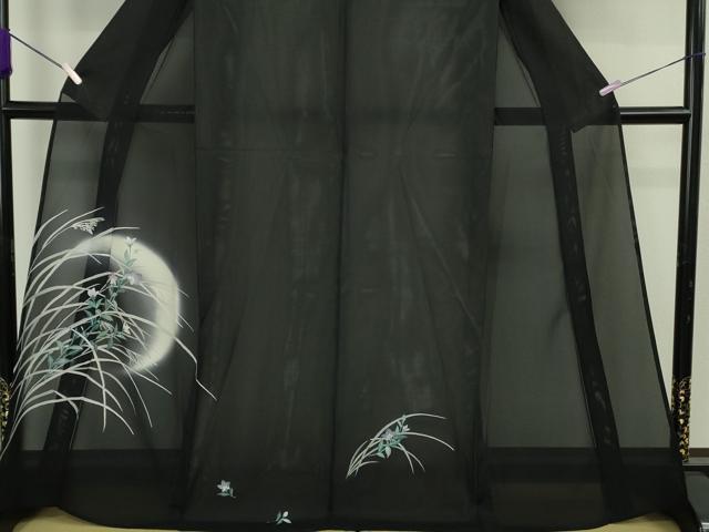 平和屋着物*極上 夏物 訪問着 絽 秋草文 暈し染め 黒地 逸品 DZAB9414kh6