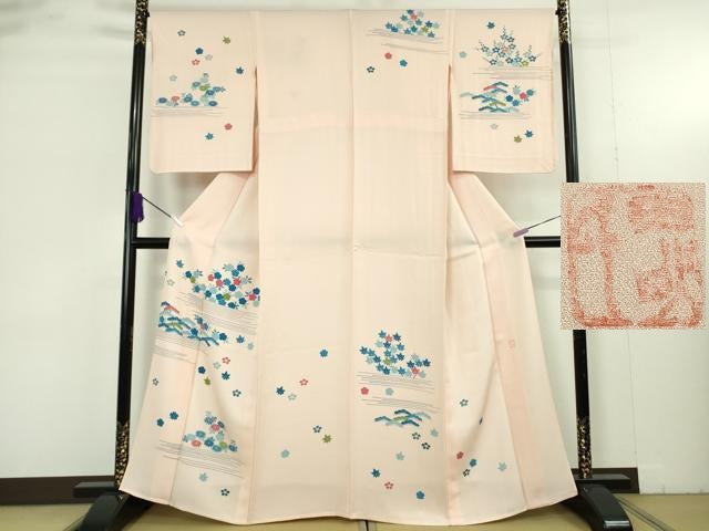 平和屋本店▽極上 人間国宝 五代 田畑喜八 訪問着 単衣 藍 吉祥花文 逸品 DZAB9428kh6