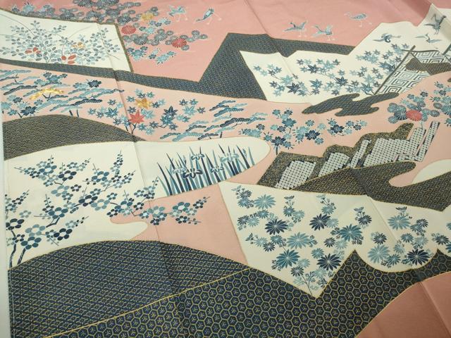 平和屋着物●極上 色留袖 駒刺繍 吉祥花鳥文 宍色地 金彩 逸品 未使用 DZAB9431kh6