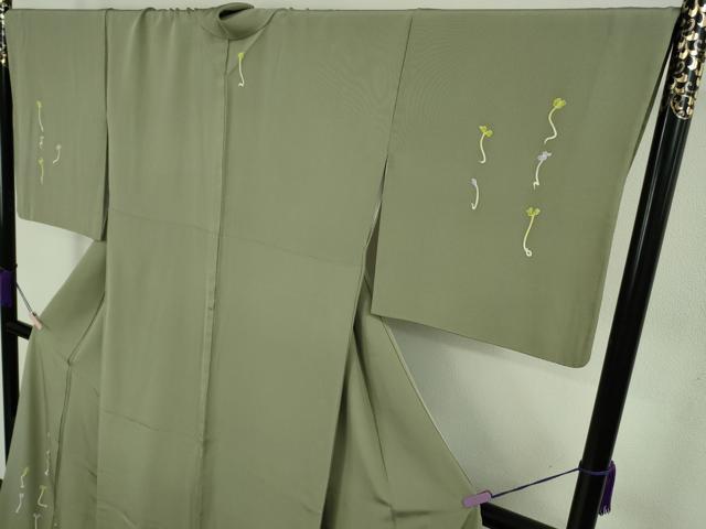 平和屋本店●極上 本加賀友禅作家 由水煌人 訪問着 新芽 柳茶色地 逸品 DZAB9432kh6