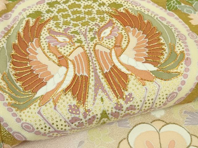平和屋着物▽極上 訪問着 単衣 駒刺繍 道長鳳凰花文 暈し染め 金彩 逸品 未使用 DZAB9434kh6