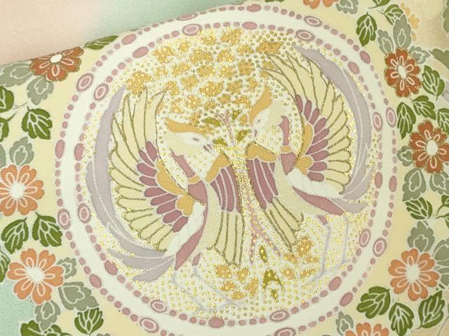 平和屋着物▽極上 訪問着 単衣 駒刺繍 道長鳳凰花文 暈し染め 金彩 逸品 未使用 DZAB9434kh6
