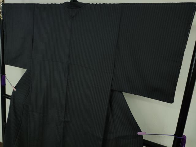 平和屋本店●極上 越後 小千谷紬 手織 縦縞 無地 紺 たとう紙付き 逸品 未使用 DZAB9436kh6