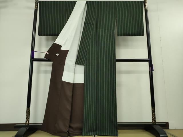平和屋着物●極上 染色作家 斉藤三才 小紋 縞 逸品 DZAB9442kh6