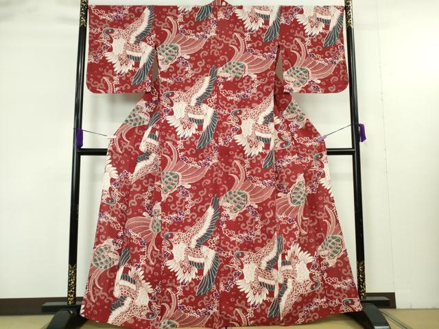 平和屋着物∴極上 夏物 撫松庵 小紋・浴衣兼用 綿 鶴 蓑亀 逸品 DZAB9444kh6