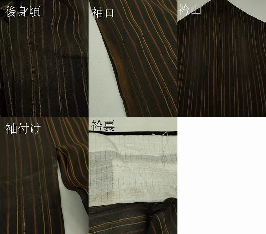 平和屋本店*希少 夏物 青山みとも 本場黄八丈 夏黄八 黒八丈 紗紬 縞 逸品 DZAB9452kh6