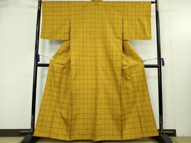 平和屋本店●極上 本場黄八丈 まるまなこ 紬 格子 逸品 DZAB9453kh6