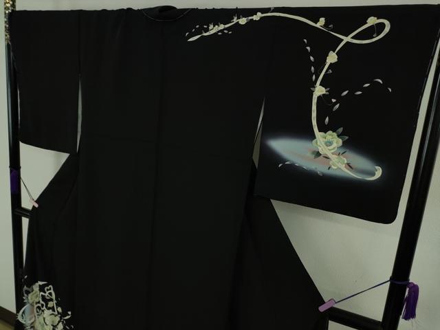 平和屋本店●極上 本加賀友禅作家 松嶋由美 訪問着 草花 ハート 暈し染め 黒地 逸品 未使用 DZAB9467kh6