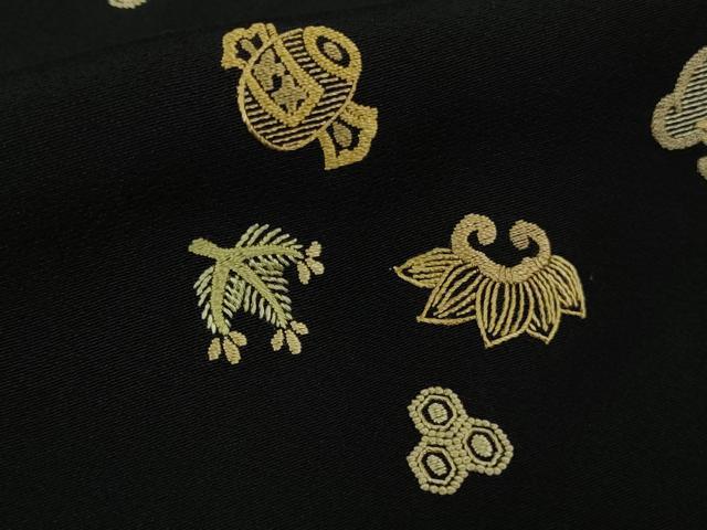 平和屋本店●極上 中国三大刺繍 相良刺繍 総刺繍 小紋 宝尽くし 黒地 逸品 DZAB9469kh6