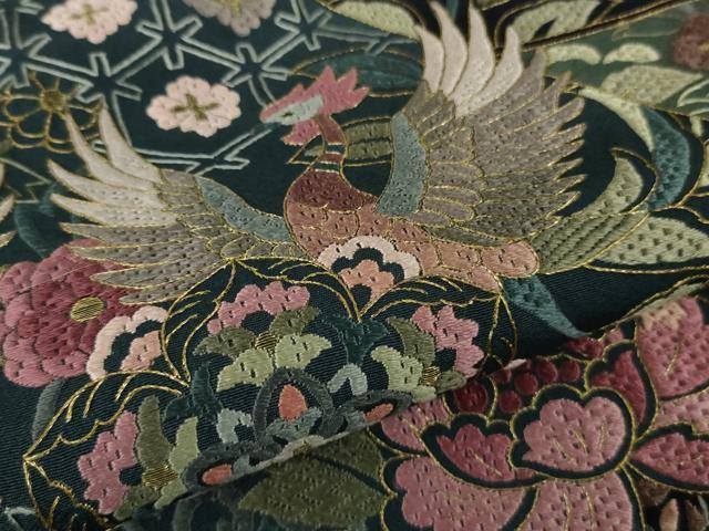 平和屋本店●極上 中国三大刺繍 スワトウ刺繍 汕頭刺繍 総刺繍 絽刺し 訪問着 正倉院花鳥文 濃紺地 金糸 逸品 DZAB9470kh6