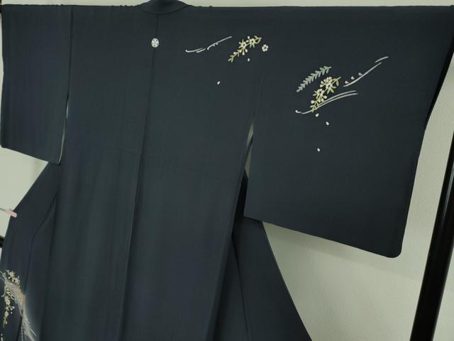 平和屋着物●極上 本加賀友禅作家 魚津誠 訪問着 波切車 藍鉄色地 証紙付き 逸品 DZAB9474kh6