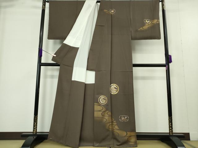 平和屋着物●極上 訪問着 竹屋町刺繍 龍 鳥獣 海松茶色地 金糸 逸品 未使用 DZAB9496kh6
