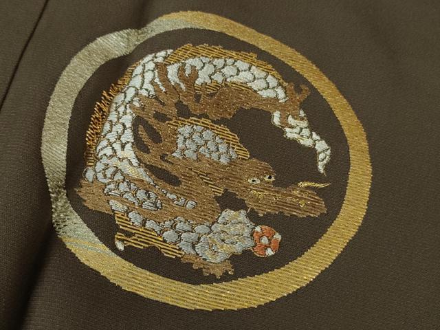 平和屋着物●極上 訪問着 竹屋町刺繍 龍 鳥獣 海松茶色地 金糸 逸品 未使用 DZAB9496kh6