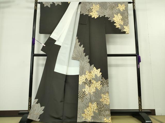 平和屋本店●極上 銀座きしや 訪問着 駒刺繍 楓 縮緬地 羊羹色 金彩 たとう紙付き 逸品 未使用 DZAB9505kh6