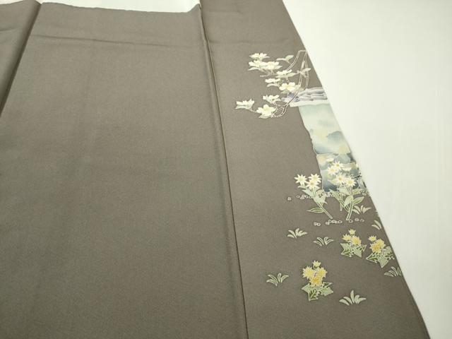 平和屋着物●極上 本加賀友禅作家 横山秀一 訪問着 駒廻し 江戸鼠色地 証紙付き 逸品 DZAB9511kh6