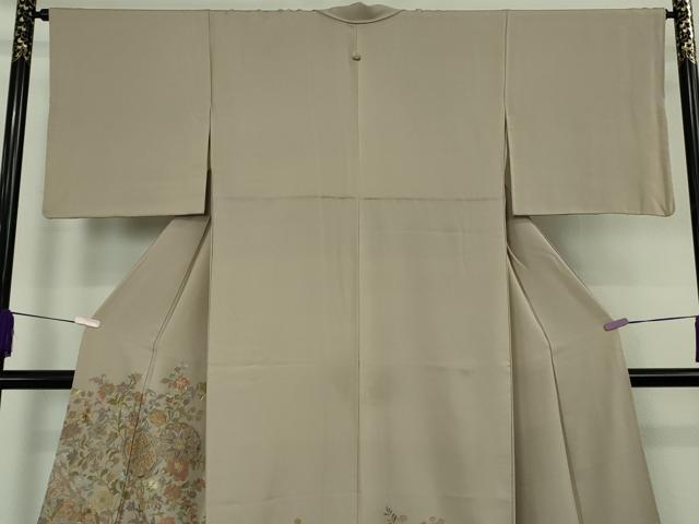 平和屋着物●極上 色留袖 刺繍 更紗花文 茶鼠色地 金糸 逸品 DZAB9513kh6