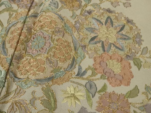 平和屋着物●極上 色留袖 刺繍 更紗花文 茶鼠色地 金糸 逸品 DZAB9513kh6