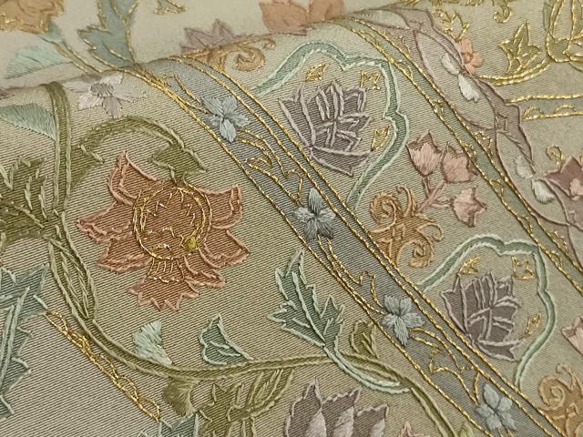 平和屋着物●極上 色留袖 刺繍 更紗花文 茶鼠色地 金糸 逸品 DZAB9513kh6