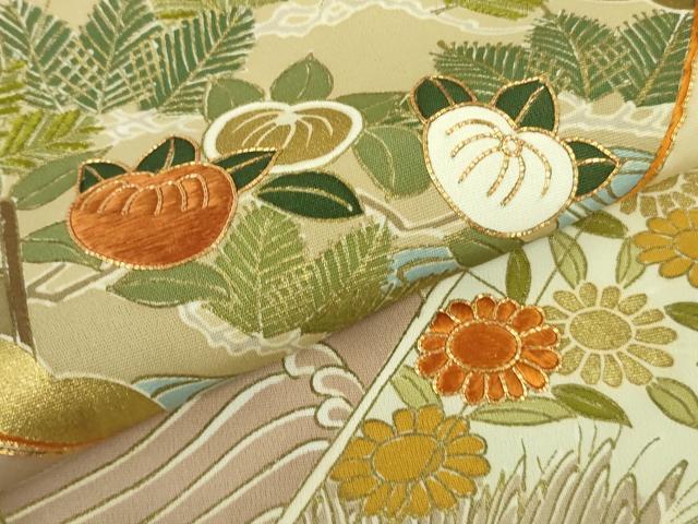 平和屋本店●極上 創業460年・千總 色留袖 駒刺繍 道長冊子花文 若葉色地 金彩 大丸扱い 逸品 DZAB9516kh6
