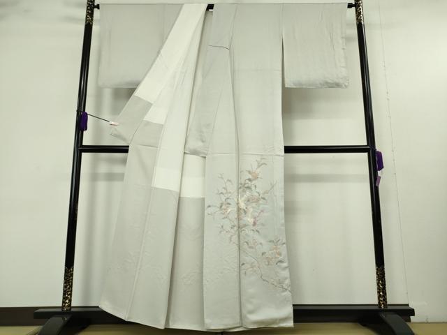 平和屋着物●極上 中国三大刺繍 相良刺繍 蘇州刺繍 総手刺繍 色留袖 花鳥文 絹鼠色地 逸品 DZAB9521kh6
