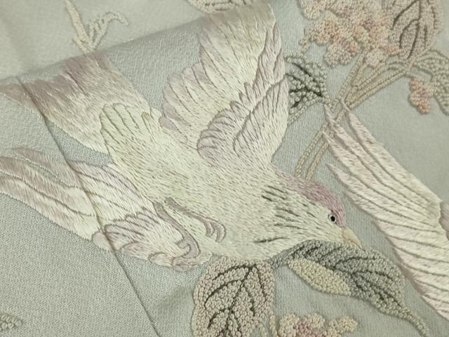 平和屋着物●極上 中国三大刺繍 相良刺繍 蘇州刺繍 総手刺繍 色留袖 花鳥文 絹鼠色地 逸品 DZAB9521kh6