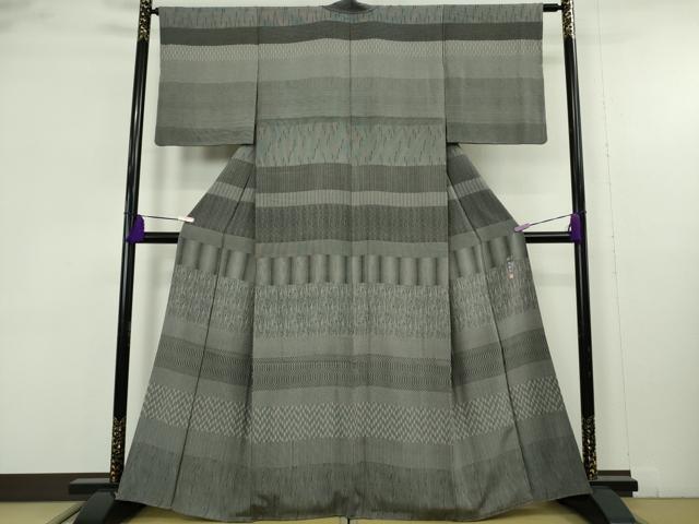平和屋着物●極上 小紋師 鈴木秋治 江戸小紋 吉祥横段文 黒×白 逸品 DZAB9527kh6