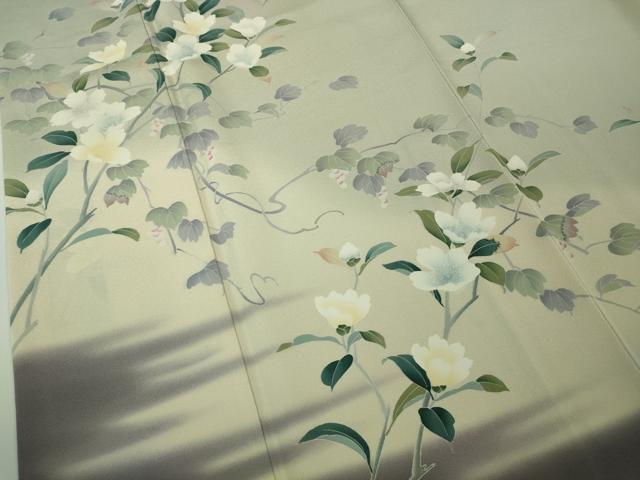 平和屋着物●極上 京友禅工芸作家 小宮山彌一 訪問着 枝花文 柳鼠色地 暈し染め 逸品 DZAB9531kh6