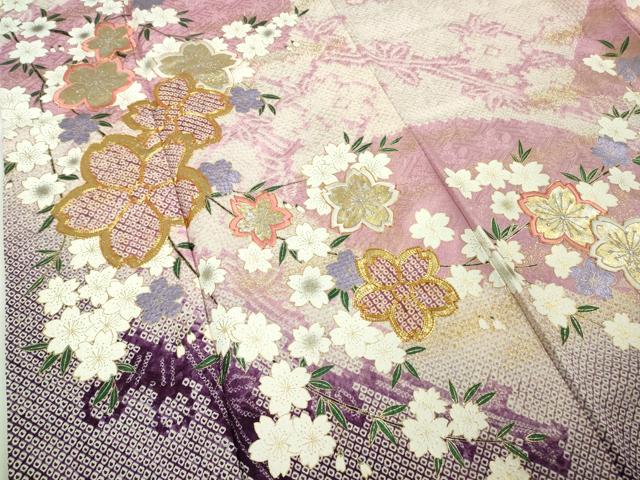 平和屋着物●極上 振袖 駒刺繍 絞り 舞桜 枝垂れ花 暈し染め 金彩 やまと誂製 逸品 DZAB9542kh6