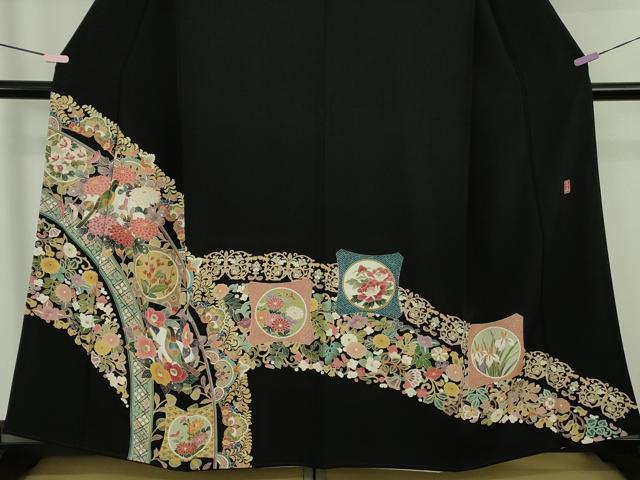 平和屋着物●極上 黒留袖 友禅 作家物 吉正 花鳥文 逸品 DZAB9544kh6