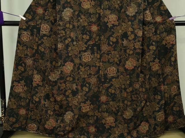 平和屋着物●極上 小紋 刺繍 更紗花文 褐返色地 金糸 逸品 未使用 DZAB9545kh6