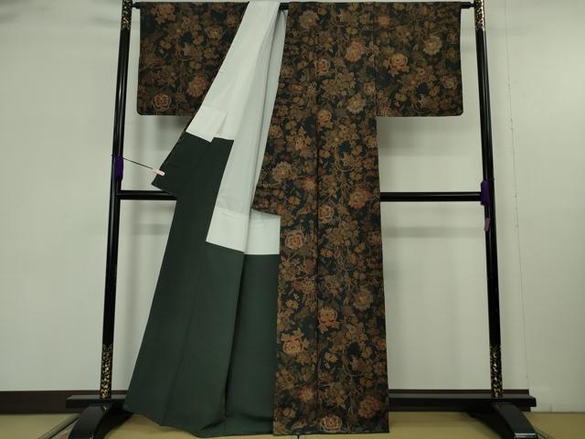 平和屋着物●極上 小紋 刺繍 更紗花文 褐返色地 金糸 逸品 未使用 DZAB9545kh6