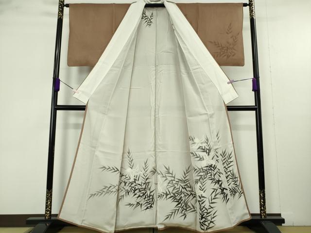 平和屋着物▽極上 訪問着 無双 紗袷 紗×絽 手描き 白鷺 笹の葉 煎茶色地 逸品 DZAB9546kh6