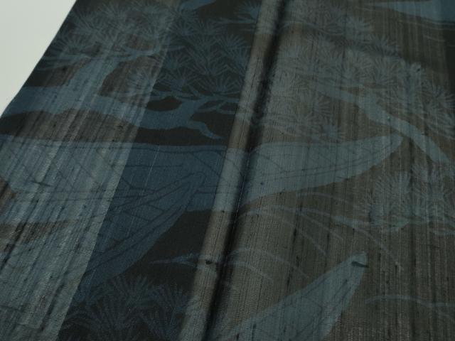 平和屋着物*極上 夏物 訪問着 紗紬 舟 松 水辺風景 濃い紺地 逸品 DZAB9549kh6