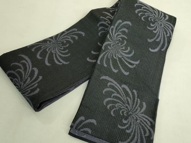 平和屋着物*極上 夏物 両面 半幅帯 KUMIKYOKU 乱菊 黒地 DZAB9560kh6